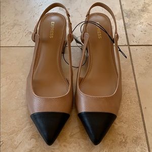 Two toned tan and black block heels